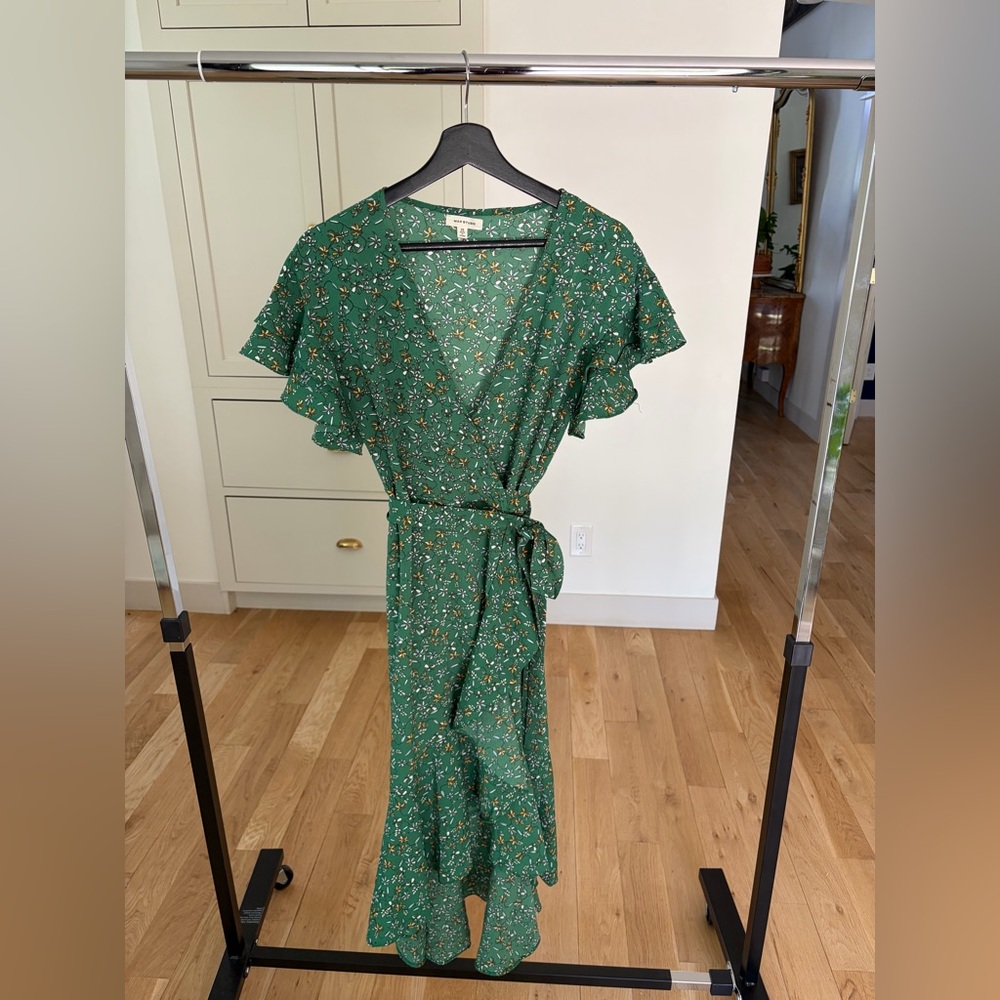 Max Studio Green Floral Wrap Maxi Dress